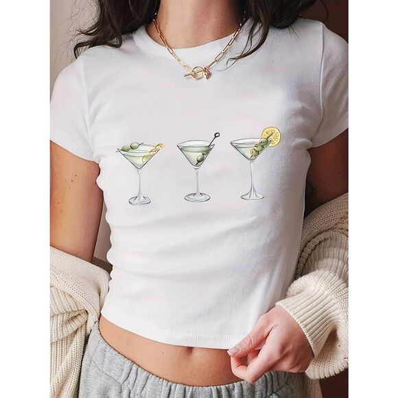 SHEIN Tops - Shein Martini Glass White Baby Tee